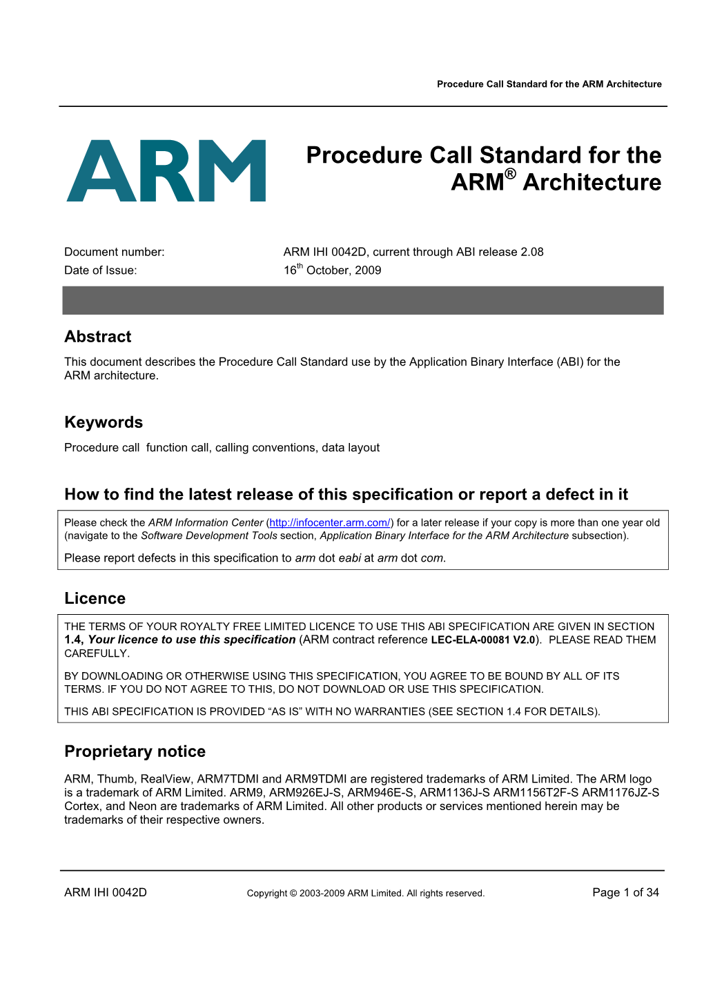 ARM Architecture Procedure Call Standard