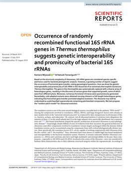 Occurrence of Randomly Recombined Functional 16S Rrna Genes