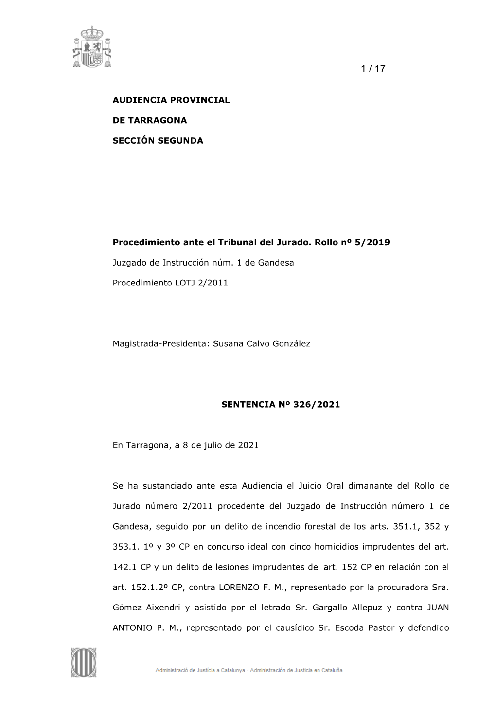 DOCUMENT | Sentència De Conformitat Del Judici D'horta De Sant Joan