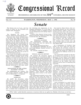 Congressional Record United States Th of America PROCEEDINGS and DEBATES of the 104 CONGRESS, SECOND SESSION