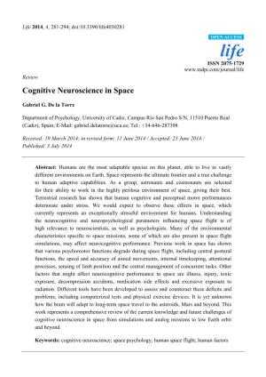 Cognitive Neuroscience in Space