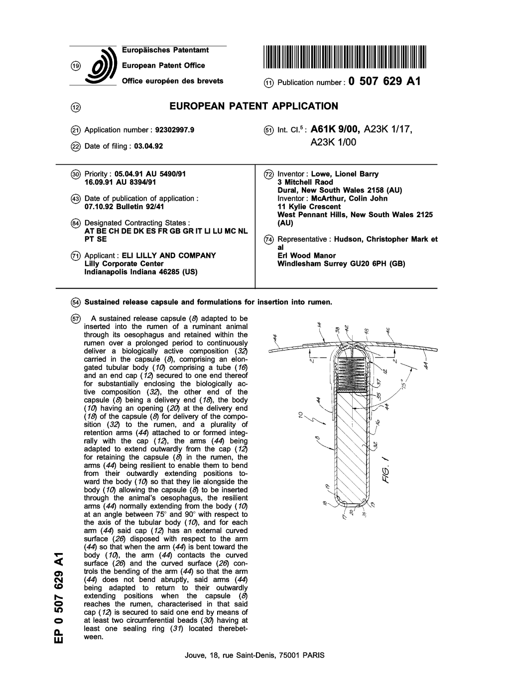 Sustained Release Capsule and Formulations for Insertion Into Rumen