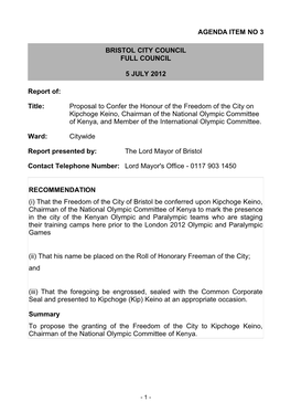 Agenda Item No 3 Bristol City Council Full Council 5 July