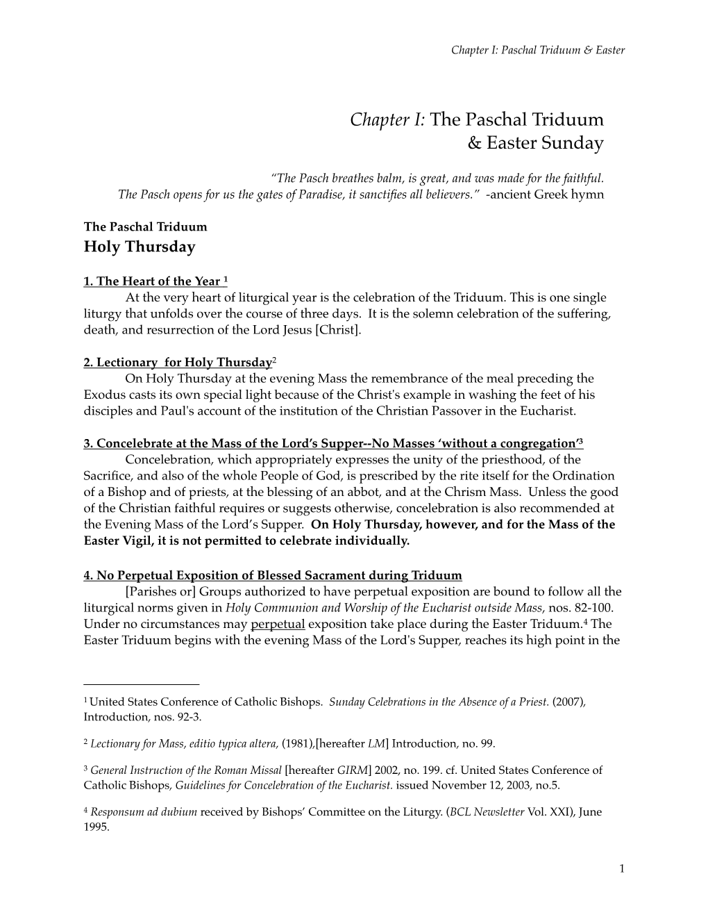 Chapter I: the Paschal Triduum & Easter Sunday