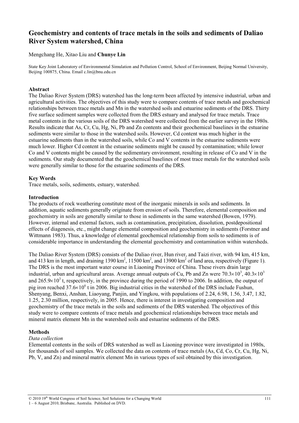 Geochemistry and Contents of Trace Metals in the Soils and Sediments of Daliao River System Watershed, China