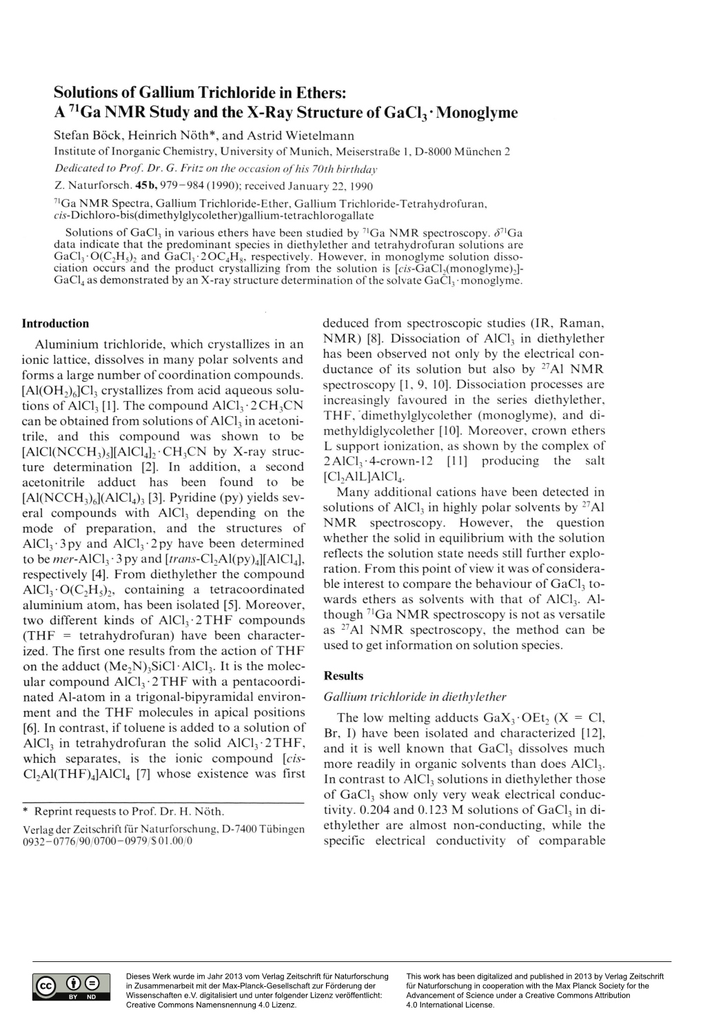 Solutions of Gallium Trichloride in Ethers