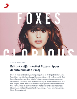 Brittiska Stjärnskottet Foxes Släpper Debutalbum Den 9 Maj