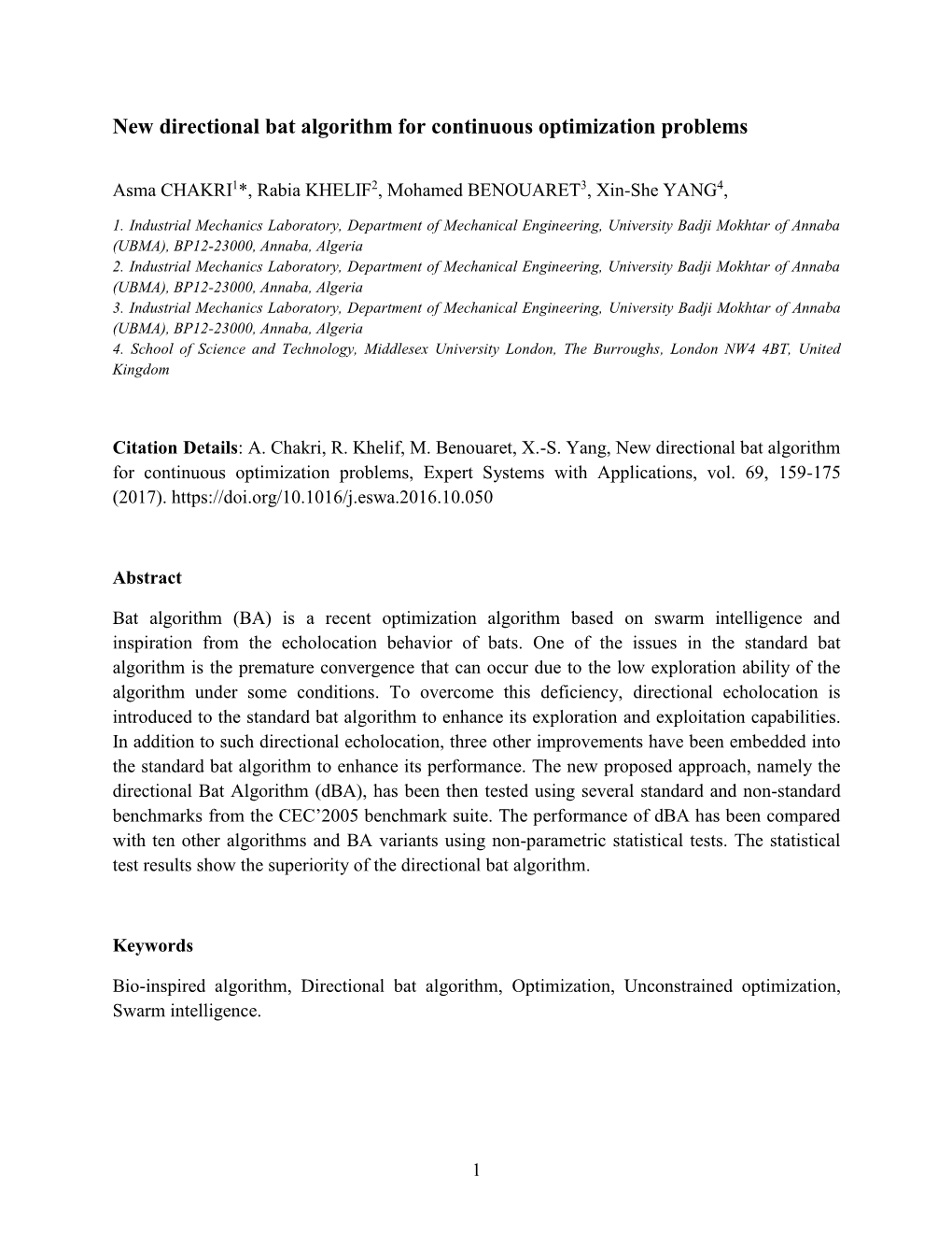 New Directional Bat Algorithm for Continuous Optimization Problems