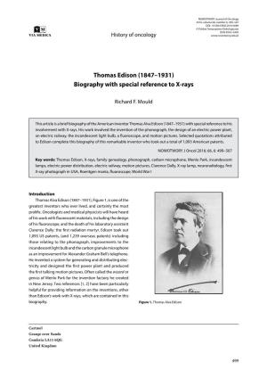 Thomas Edison (1847–1931) Biography with Special Reference to X-Rays