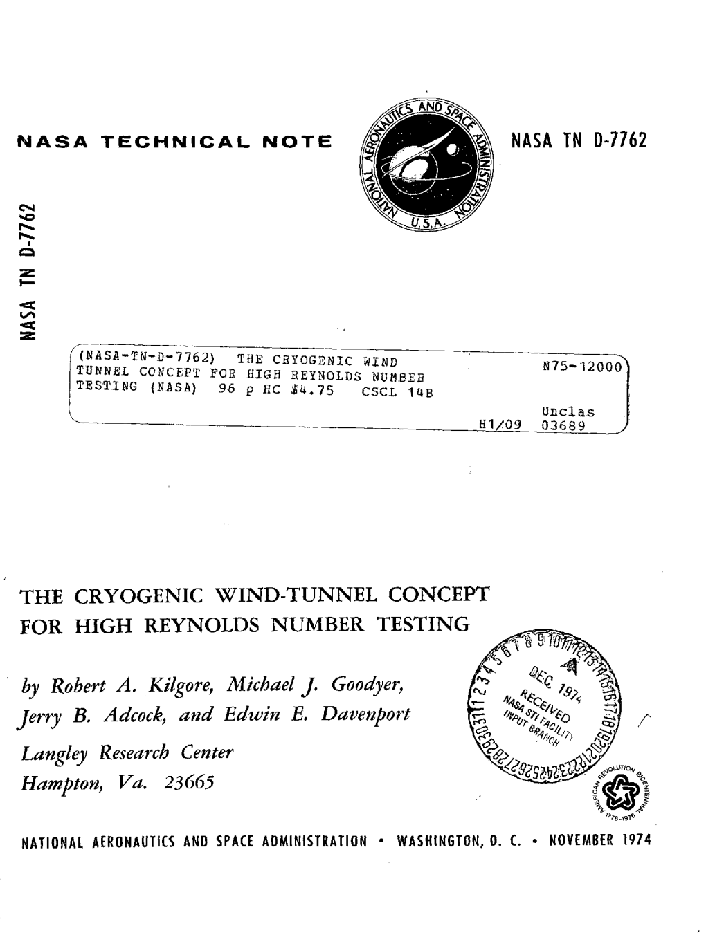 The Cryogenic Wind-Tunnel Concept for High Reynolds Number Testing