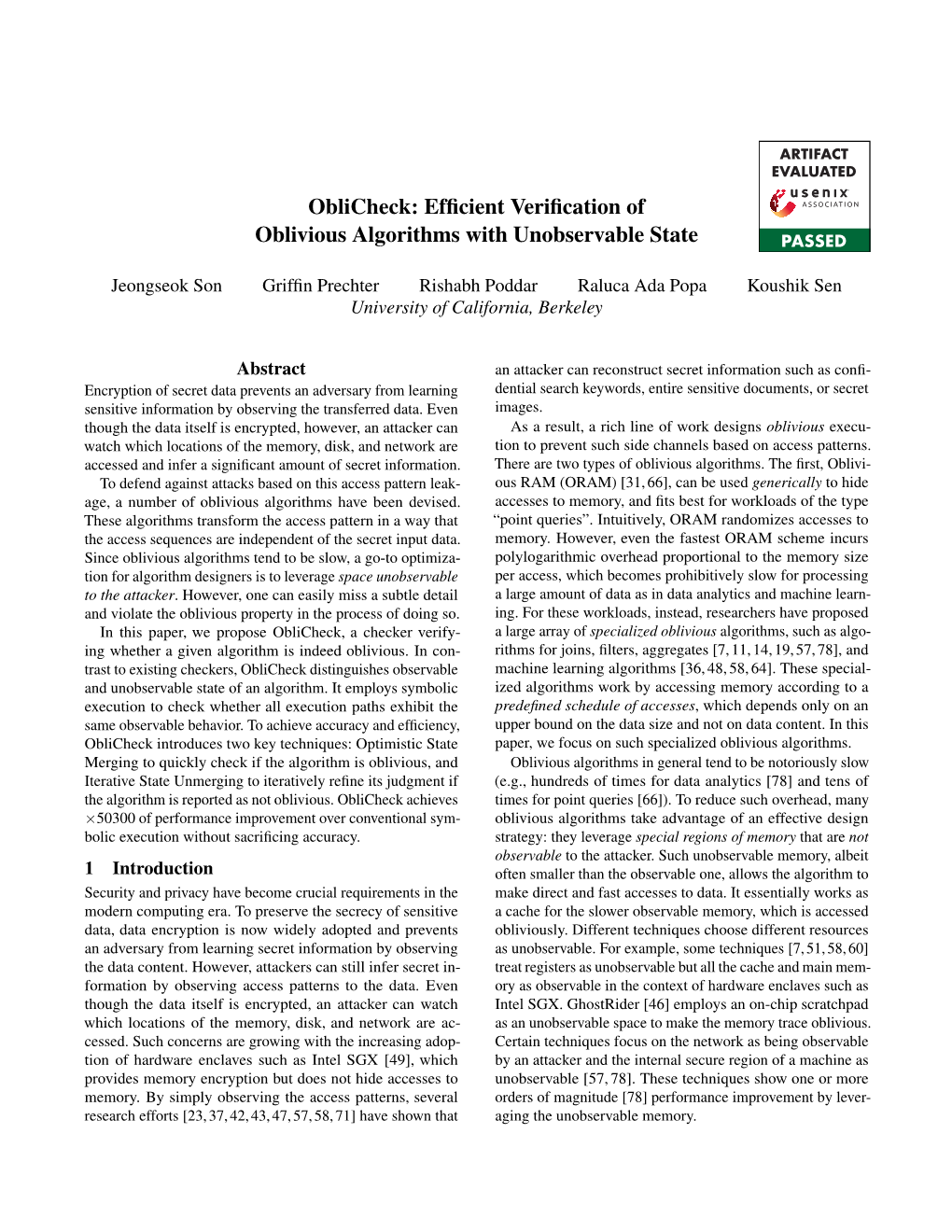 Efficient Verification of Oblivious Algorithms with Unobservable State