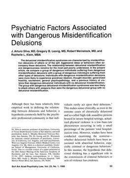 Psychiatric Factors Associated with Dangerous Misidentification Delusions