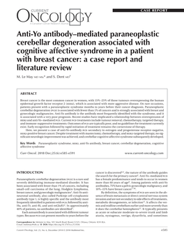 Anti-Yo Antibody–Mediated Paraneoplastic Cerebellar