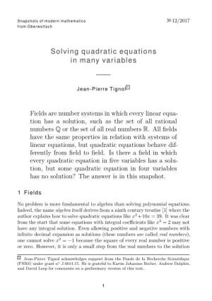 Solving Quadratic Equations in Many Variables