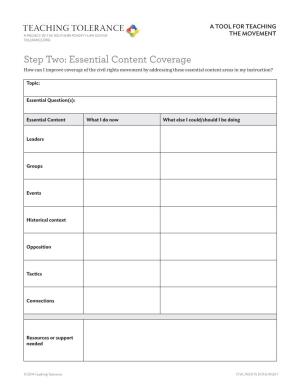 Step Two: Essential Content Coverage How Can I Improve Coverage of the Civil Rights Movement by Addressing These Essential Content Areas in My Instruction?