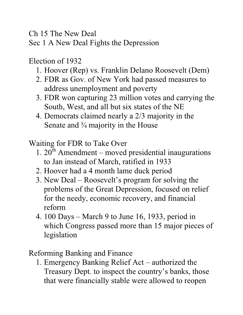 Ch 15 the New Deal Sec 1 a New Deal Fights the Depression