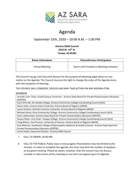 Agenda September 15Th, 2020 – 10:00 A.M