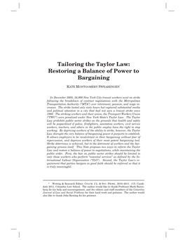Tailoring the Taylor Law: Restoring a Balance of Power to Bargaining