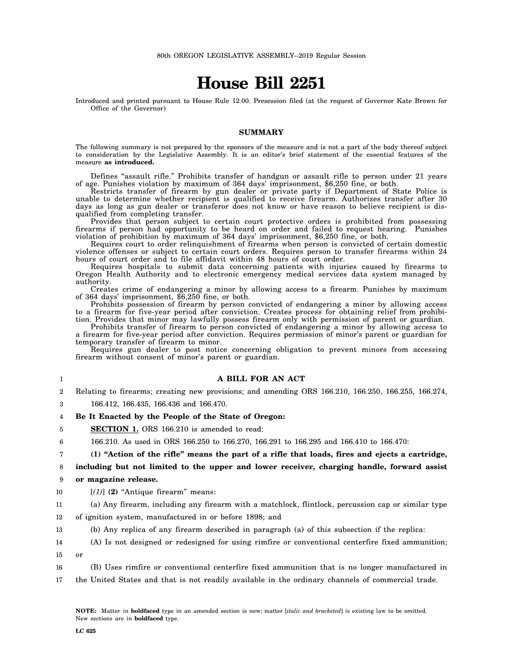 House Bill 2251 Introduced and Printed Pursuant to House Rule 12.00