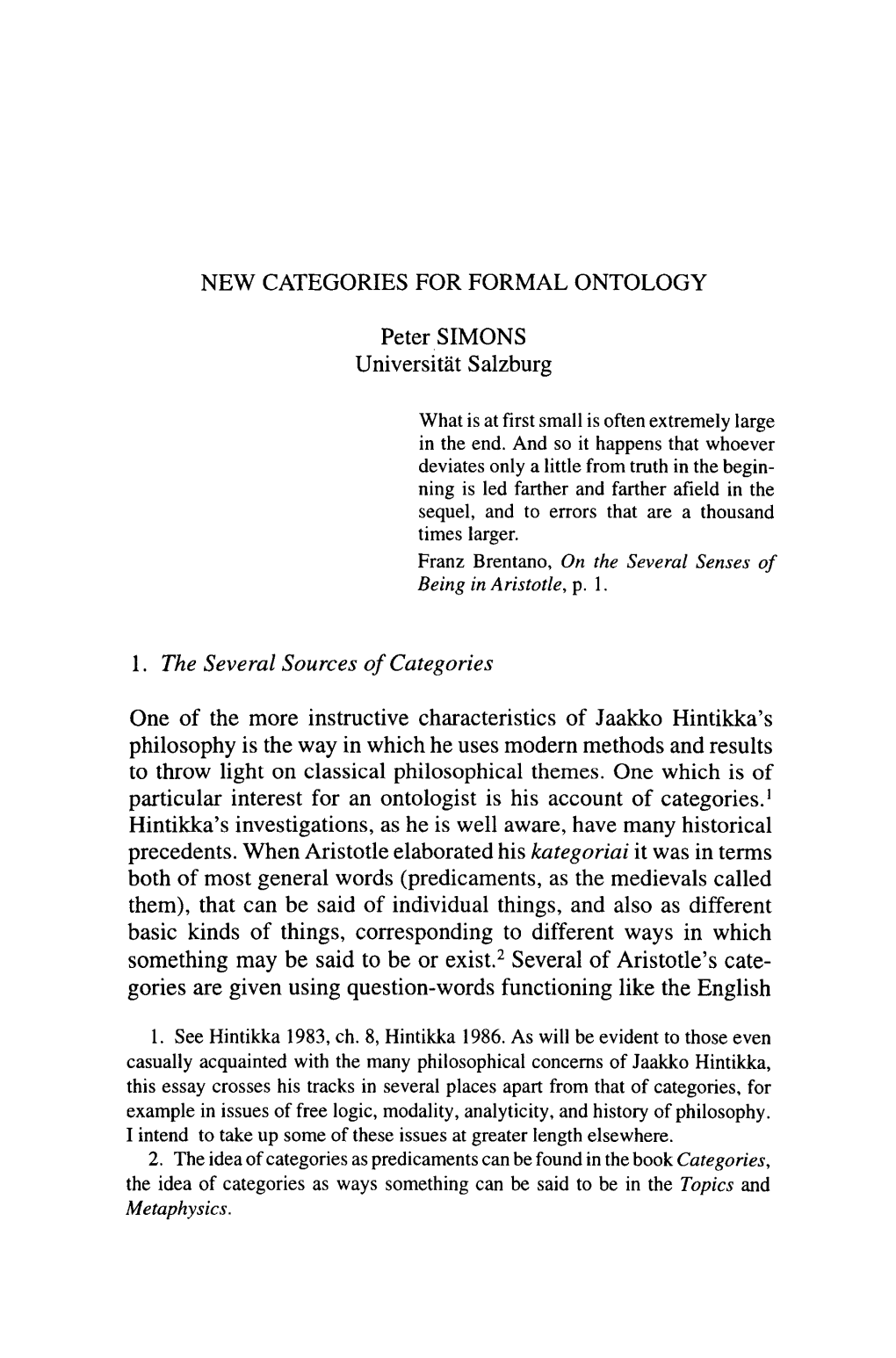 NEW CATEGORIES for FORMAL ONTOLOGY Peter SIMONS