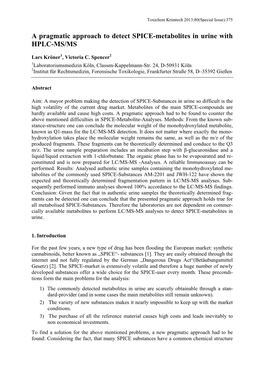 A Pragmatic Approach to Detect SPICE-Metabolites in Urine with HPLC-MS/MS