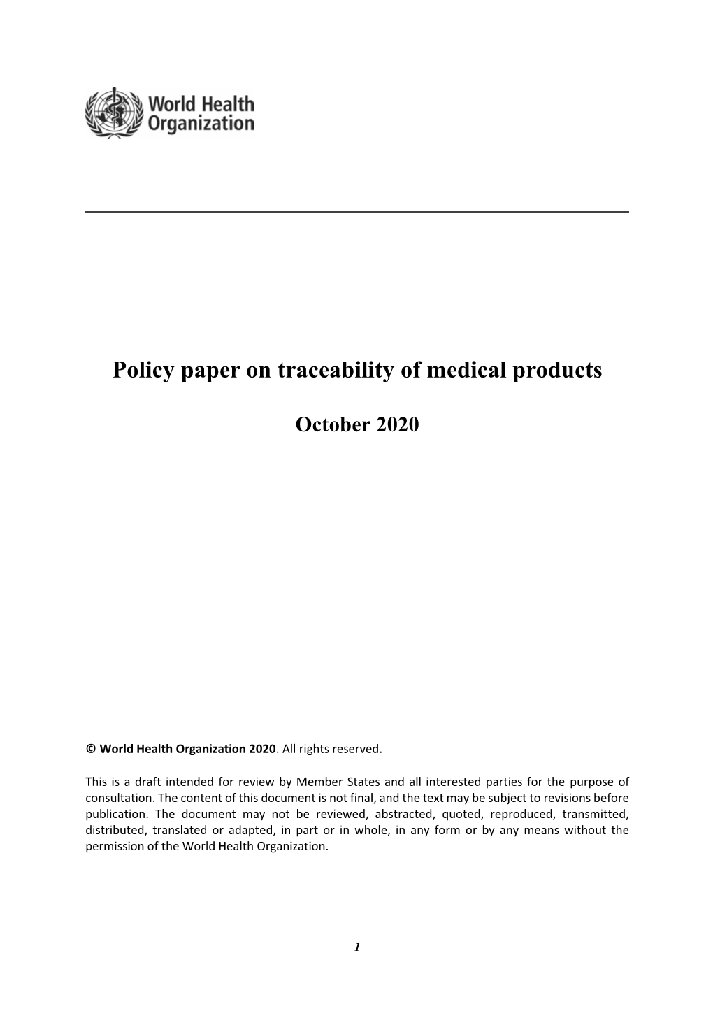 Policy Paper on Traceability of Medical Products