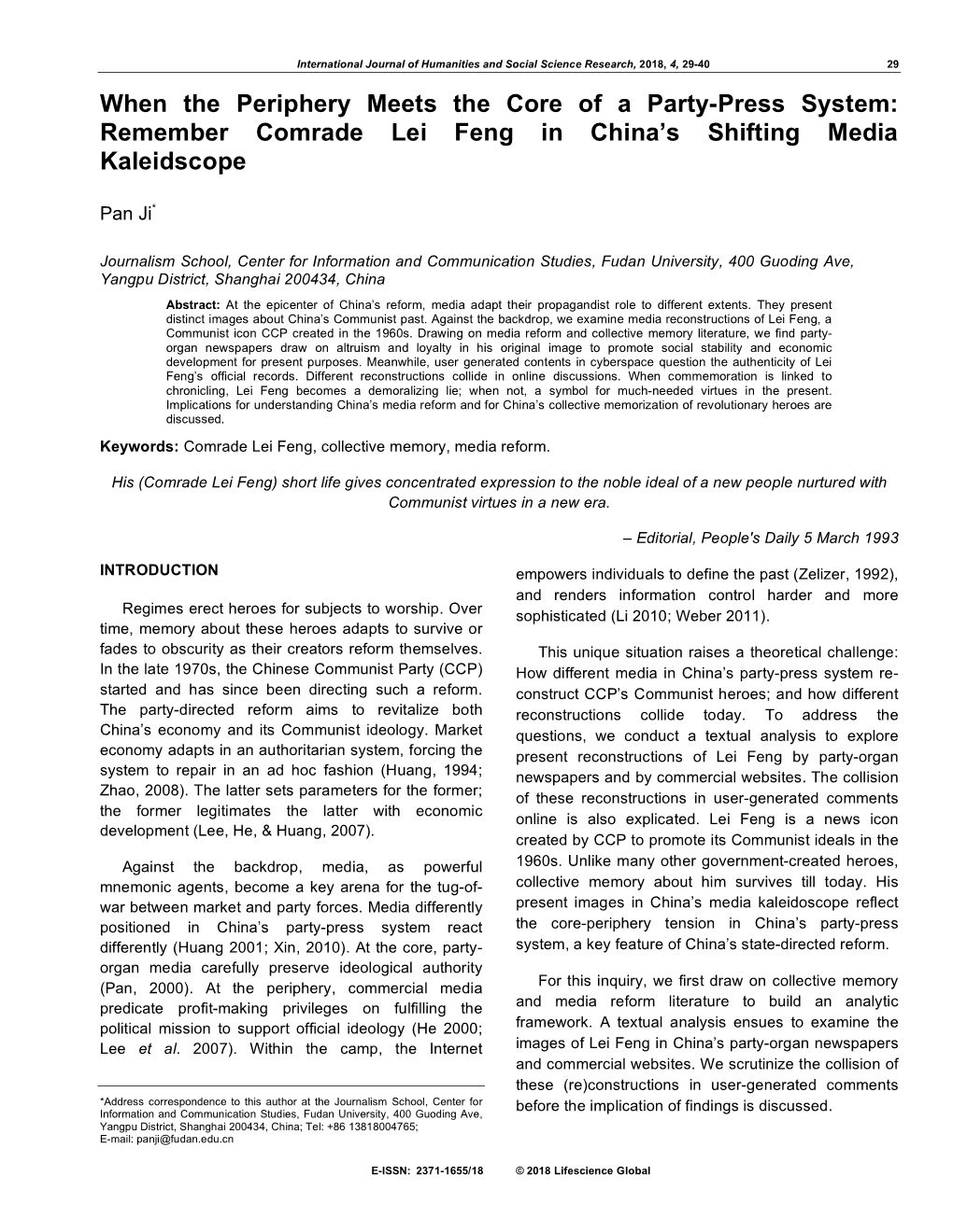 When the Periphery Meets the Core of a Party-Press System: Remember Comrade Lei Feng in China's Shifting Media Kaleidscope