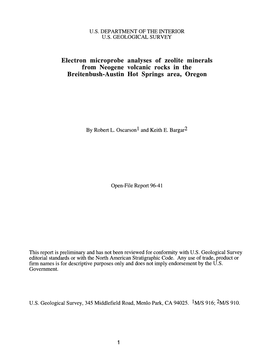 Electron Microprobe Analyses of Zeolite Minerals from Neogene Volcanic Rocks in the Breitenbush-Austin Hot Springs Area, Oregon