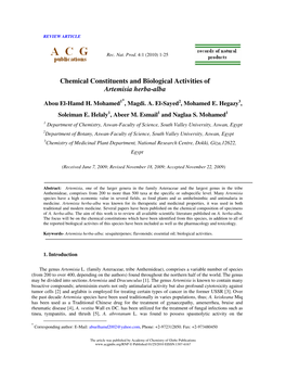 Chemical Constituents and Biological Activities of Artemisia Herba-Alba