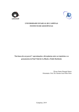“Em Busca Do Sui Generis”: Aproximações E Divergências Entre As Trajetórias E Os Pensamentos De Paul Vidal De La Blache E Émile Durkheim