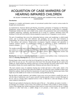 Acquistion of Case Markers of Hearing Impaired Children Ms