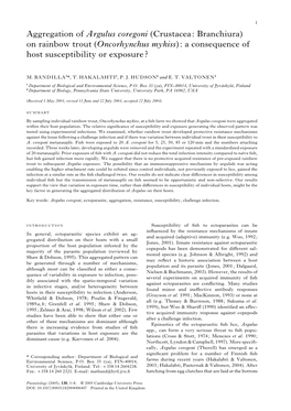 Aggregation of Argulus Coregoni (Crustacea: Branchiura) on Rainbow Trout (Oncorhynchus Mykiss): a Consequence of Host Susceptibility Or Exposure?