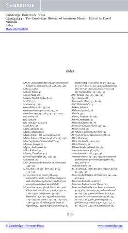 The Cambridge History of American Music - Edited by David Nicholls Index More Information