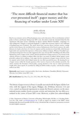 'The Most Difficult Financial Matter That Has Ever Presented Itself': Paper Money and the Financing of Warfare Under Louis X