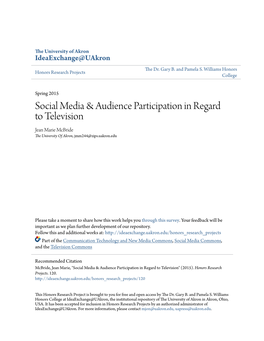 Social Media & Audience Participation in Regard to Television