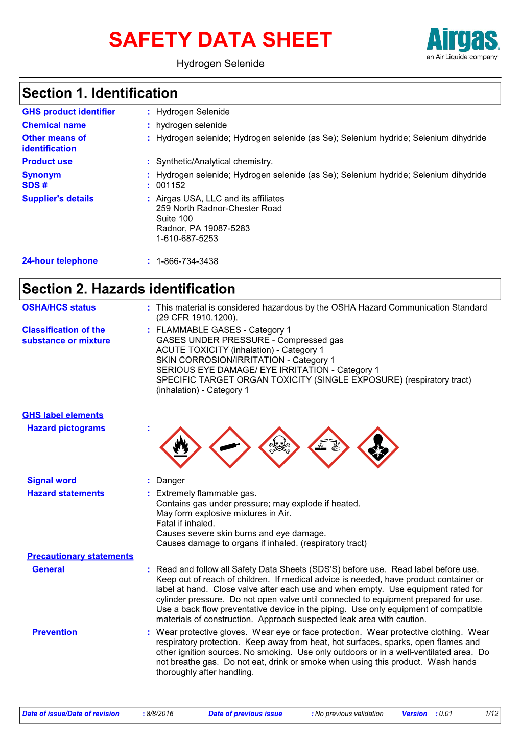 SAFETY DATA SHEET Hydrogen Selenide