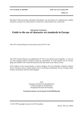 Guide to the Use of Character Set Standards in Europe