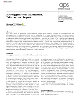 Microaggressions: Clarification, Evidence, and Impact