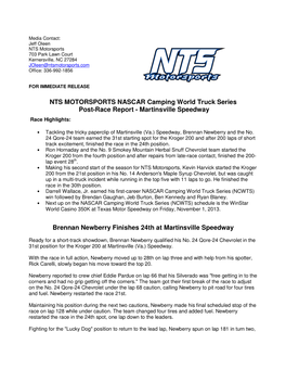 NTS MOTORSPORTS NASCAR Camping World Truck Series Post-Race Report - Martinsville Speedway Race Highlights
