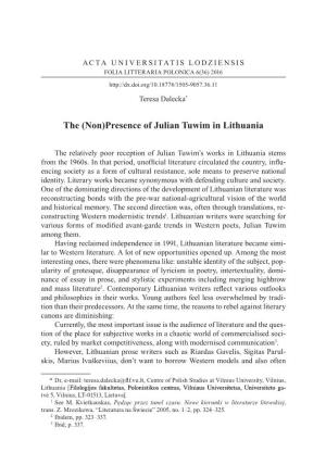 Presence of Julian Tuwim in Lithuania