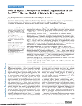 Role of Sigma 1 Receptor in Retinal Degeneration of the Ins2 Akita/Þ