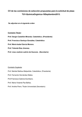CV De Las Comisiones De Selección Propuestas Para La Solicitud De Plaza TU1-Químicaorgánica-18Septiembre2013