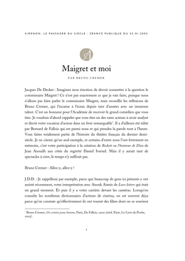 Maigret Et Moi