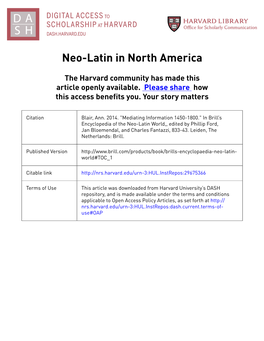 Neo-Latin in North America