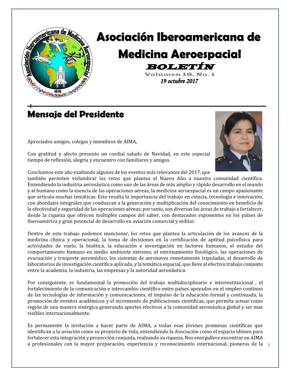 Asociación Iberoamericana De Medicina Aeroespacial BOLETÍN Volumen 18, No