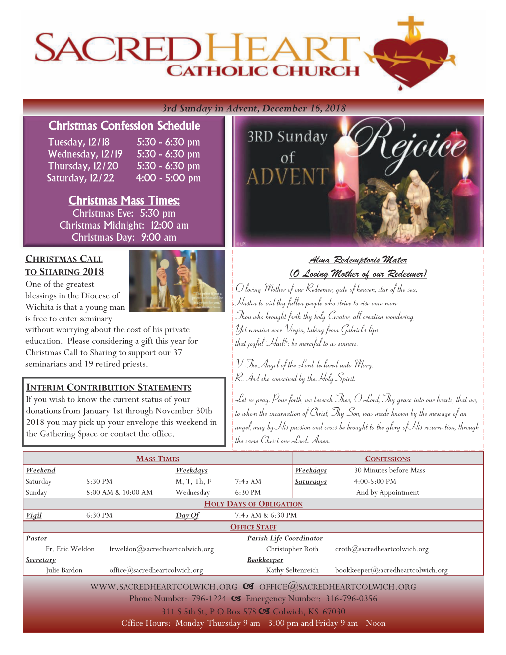 3Rd Sunday in Advent, December 16, 2018 Alma Redemptoris Mater