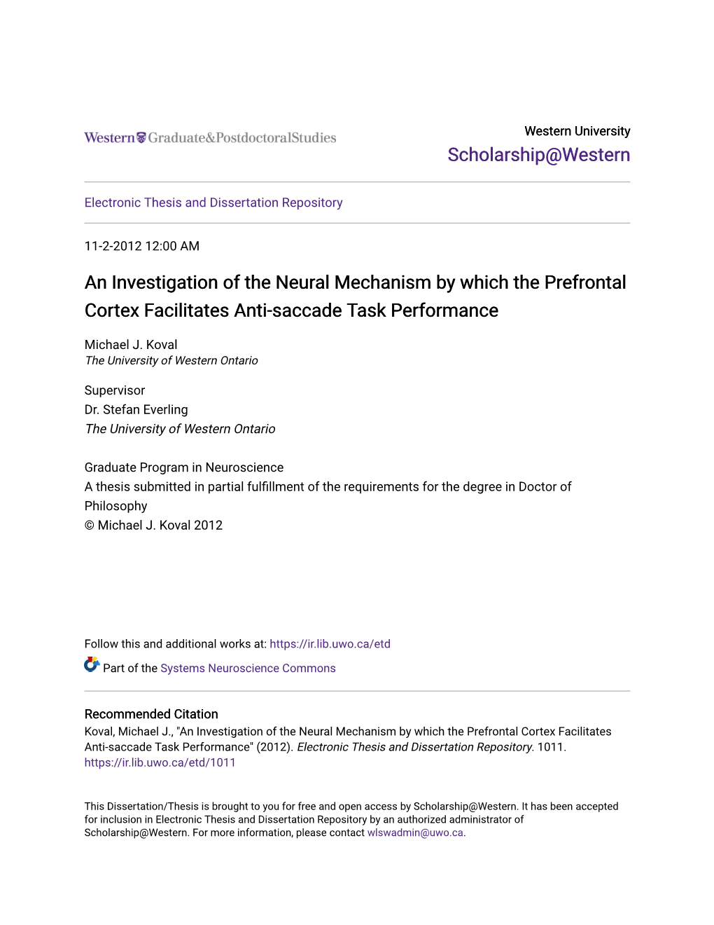 An Investigation of the Neural Mechanism by Which the Prefrontal Cortex Facilitates Anti-Saccade Task Performance