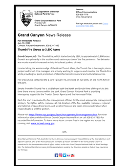 Grand Canyon News Release