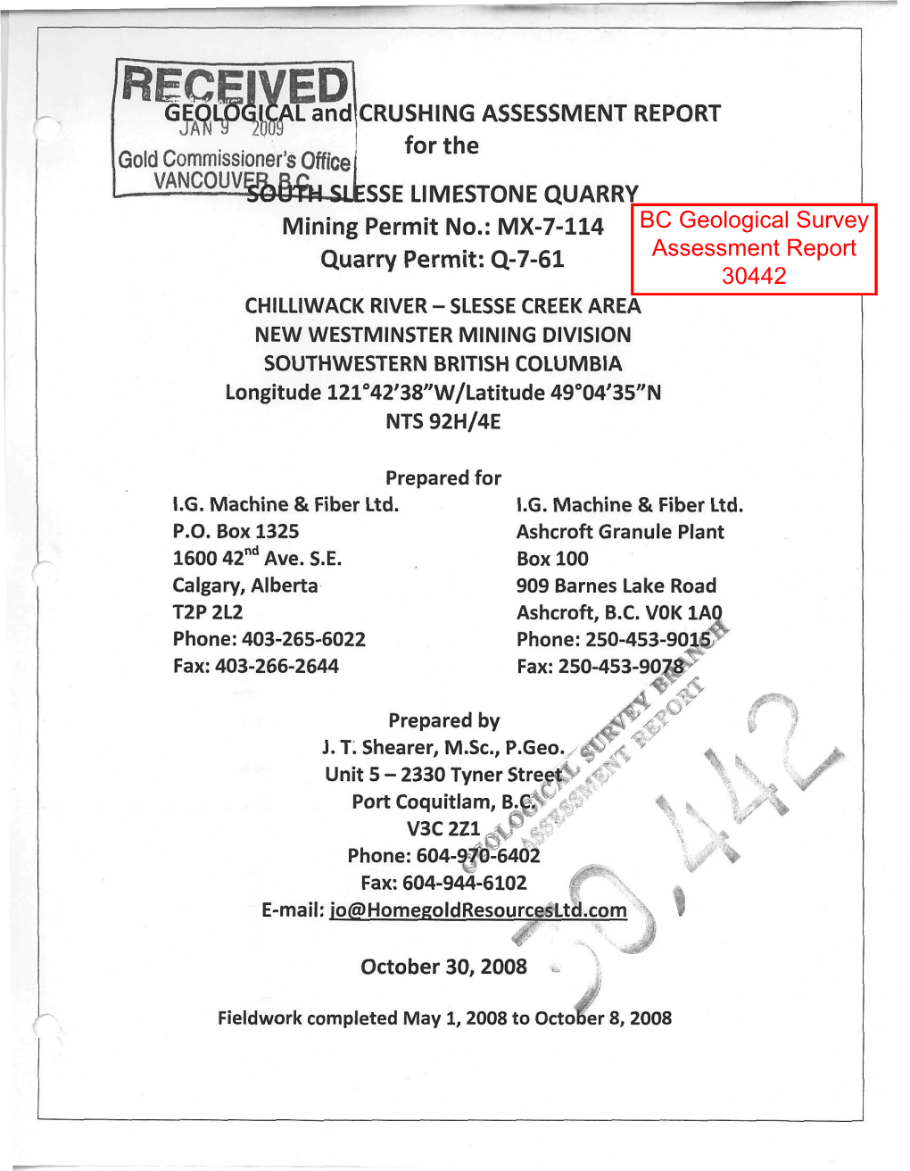 ICAL and CRUSHING ASSESSMENT REPORT for the SSE LIMESTONE