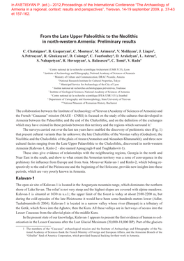 From the Late Upper Paleolithic to the Neolithic in North-Western Armenia: Preliminary Results 37